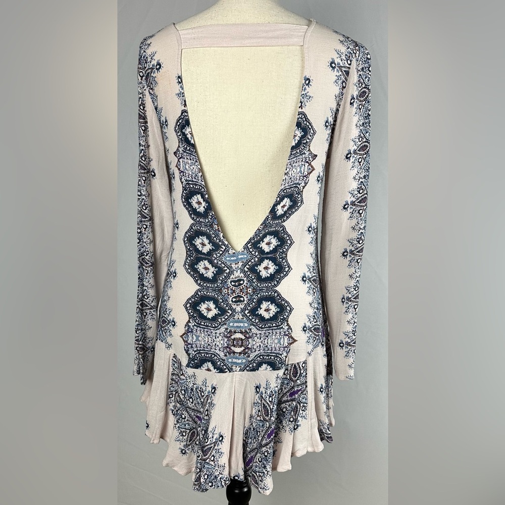 FREE PEOPLE Smooth Talker pink & blue mini skirt long sleeve tunic - size XS - Picture 5 of 6
